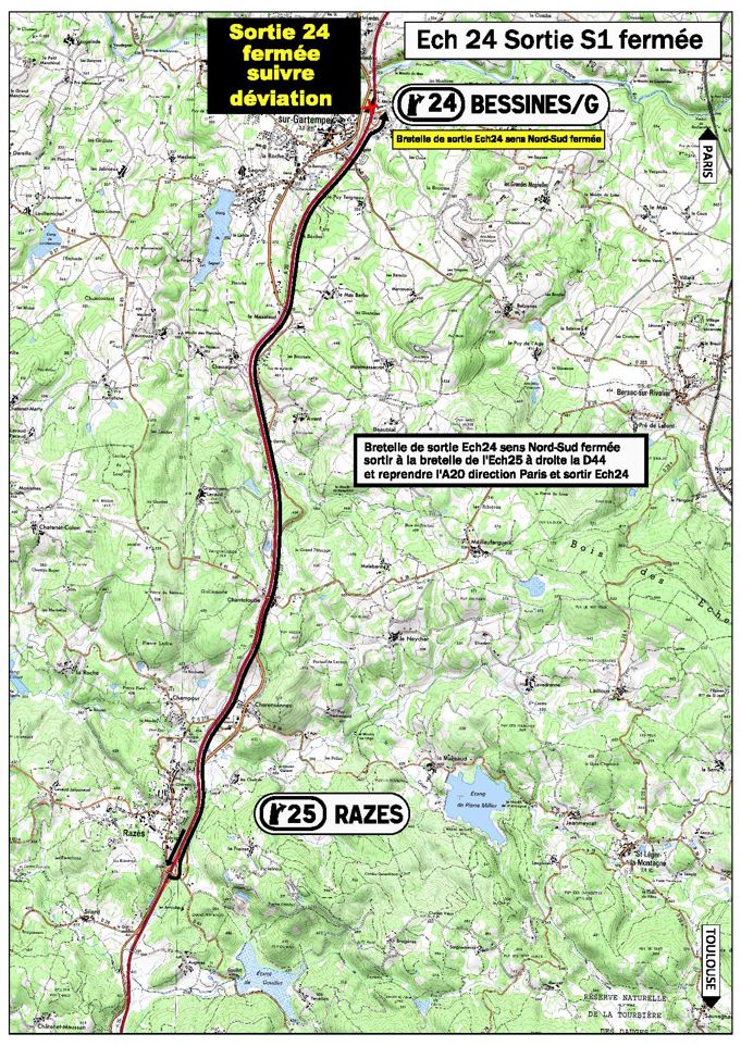 bretelle fermée A20 travaux