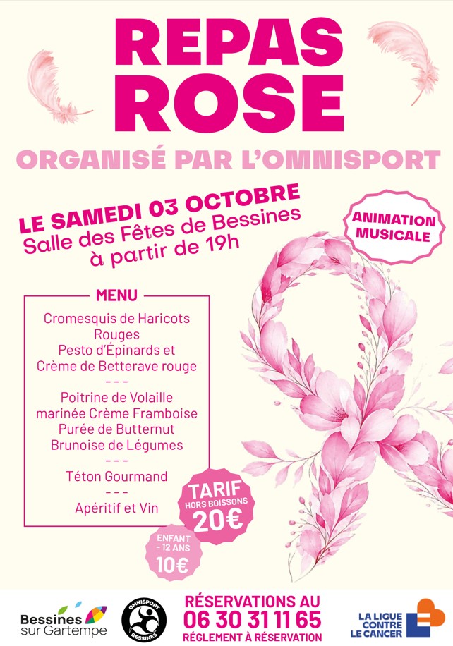 Repas octobre rose Bessines 03 octobre
