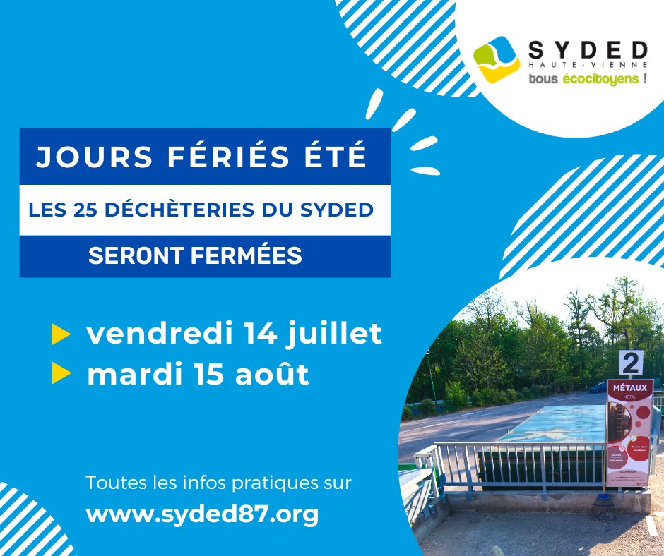 Fermeture décheteries le 14/07 et 15/08